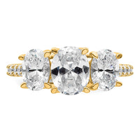 14k 2 3/4ct Cert Lab Grown Diamond VS+ F+ Oval Comp 3 Stone Eng Ring