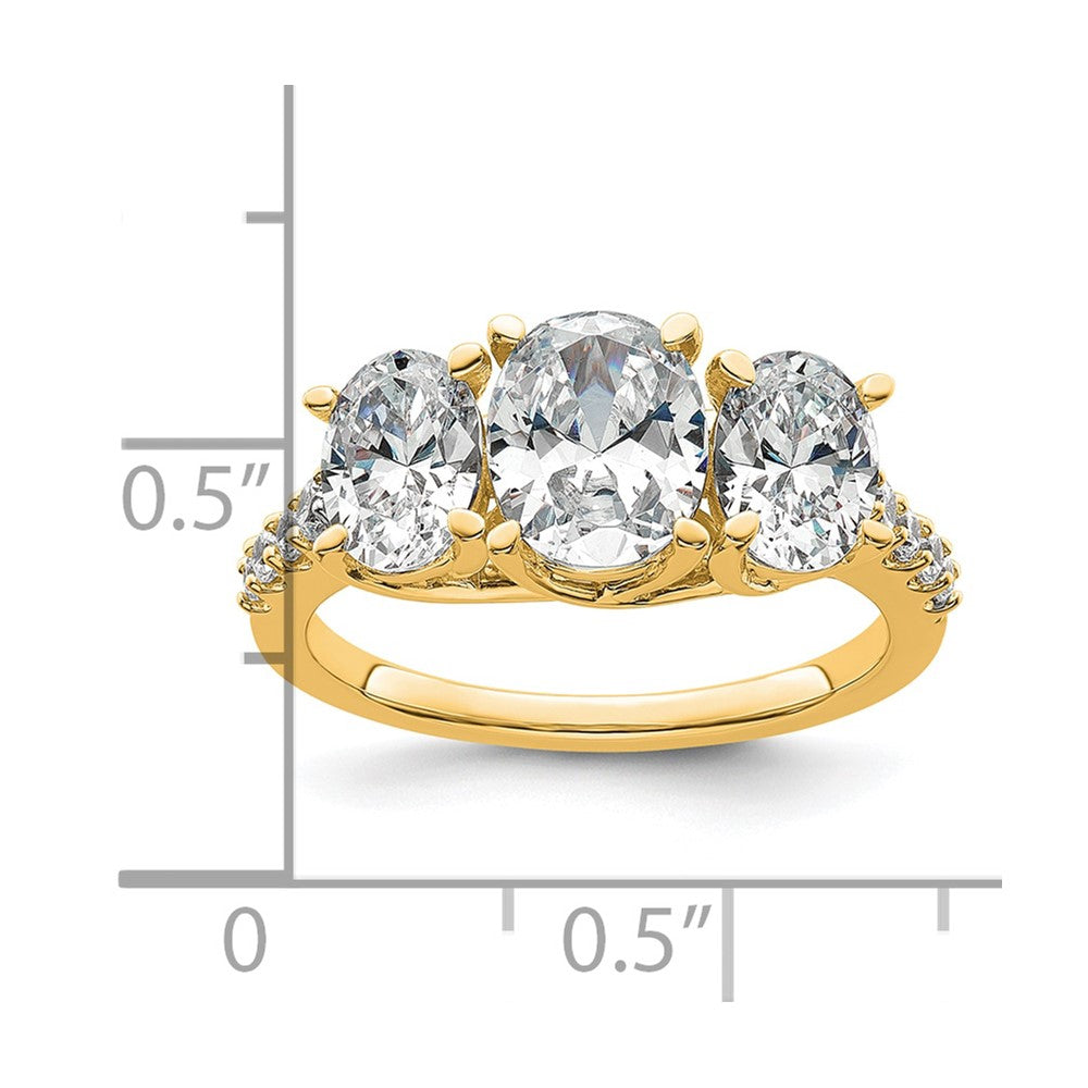 14k 2 3/4ct Lab Grown Diamond VS+ F+ Oval Comp 3 Stone Eng Ring