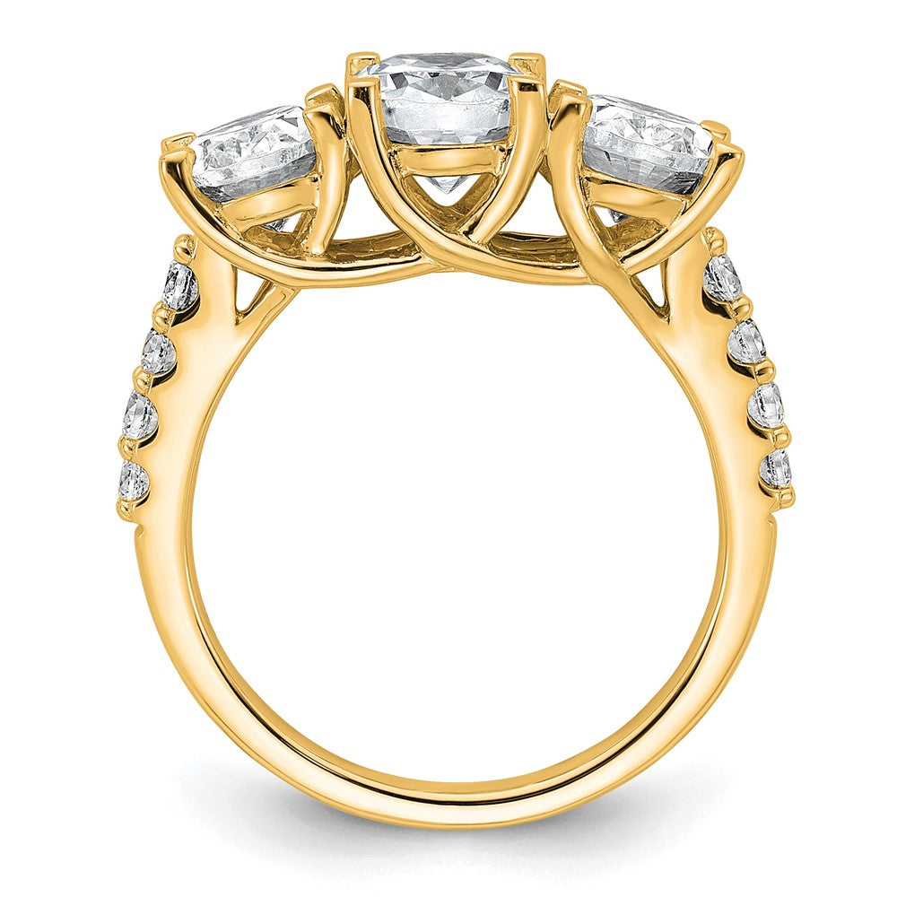 14k 3 1/4ct Cert Lab Grown Diamond VS+ F+ Oval Comp 3 Stone Eng Ring