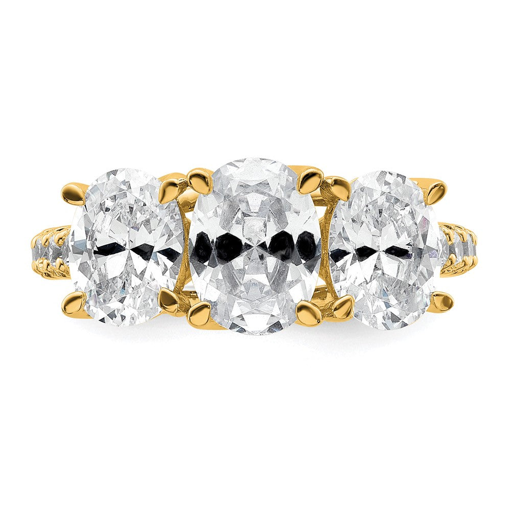 14k 3 1/4ct Cert Lab Grown Diamond VS+ F+ Oval Comp 3 Stone Eng Ring