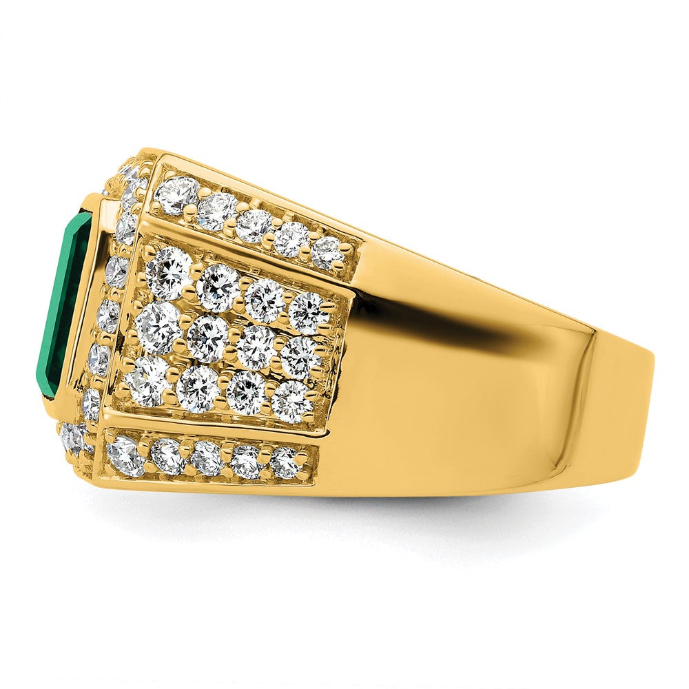 10k 1 7/8 ct Lab Grown Dia VS/SI+ G+ and Created Emerald Men's Ring
