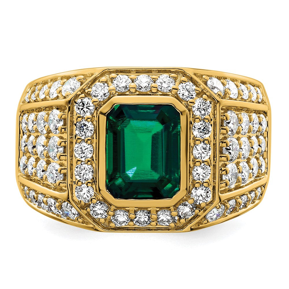 10k 1 7/8 ct Lab Grown Dia VS/SI+ G+ and Created Emerald Men's Ring