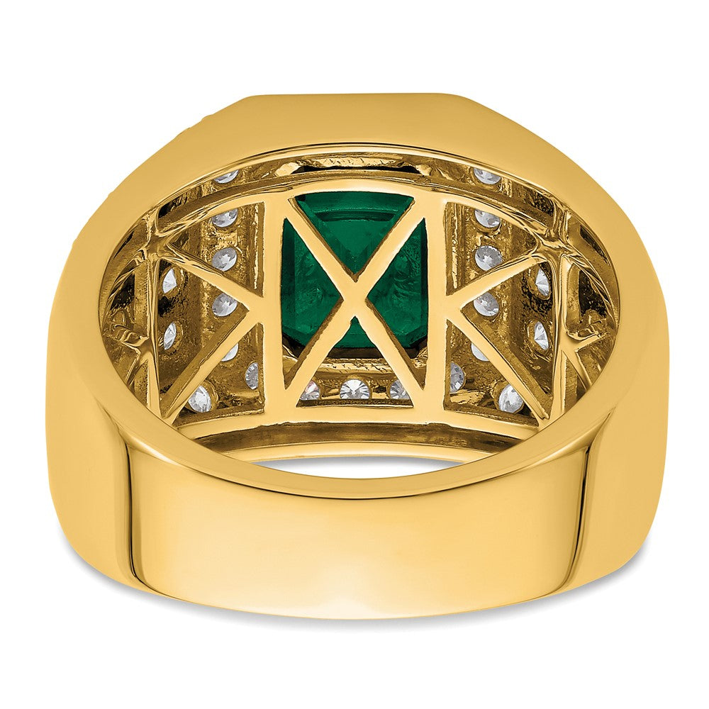 10k 1 7/8 ct Lab Grown Dia VS/SI+ G+ and Created Emerald Men's Ring