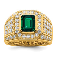 10k 1 7/8 ct Lab Grown Dia VS/SI+ G+ and Created Emerald Men's Ring