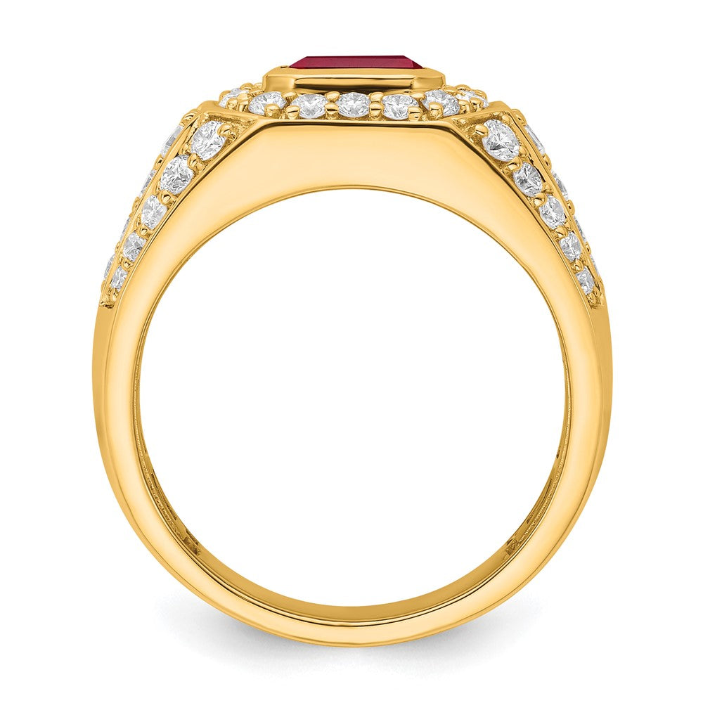 10k 1 7/8 ct Lab Grown Diamond VS/SI+ G+ and Created Ruby Men's Ring