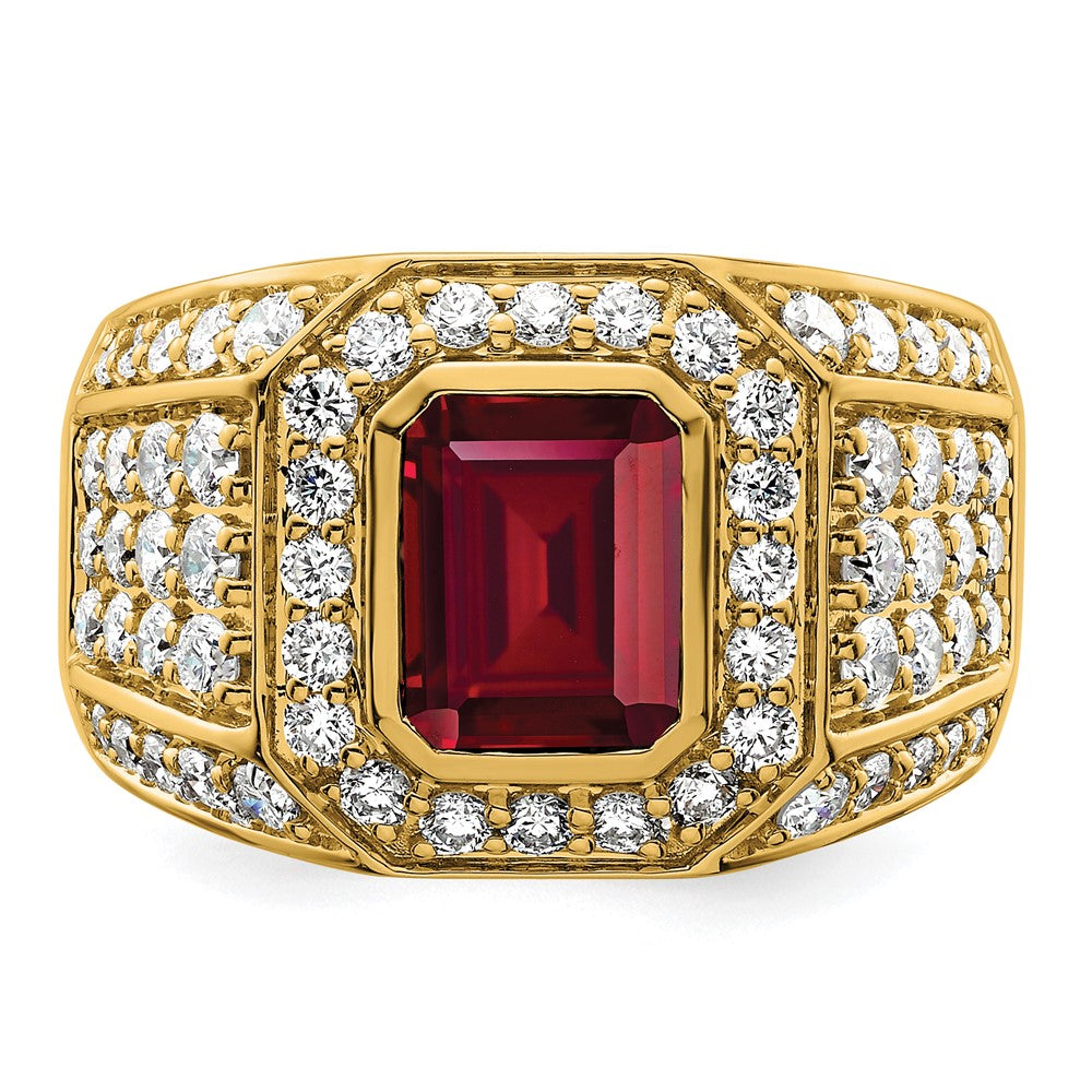 10k 1 7/8 ct Lab Grown Diamond VS/SI+ G+ and Created Ruby Men's Ring