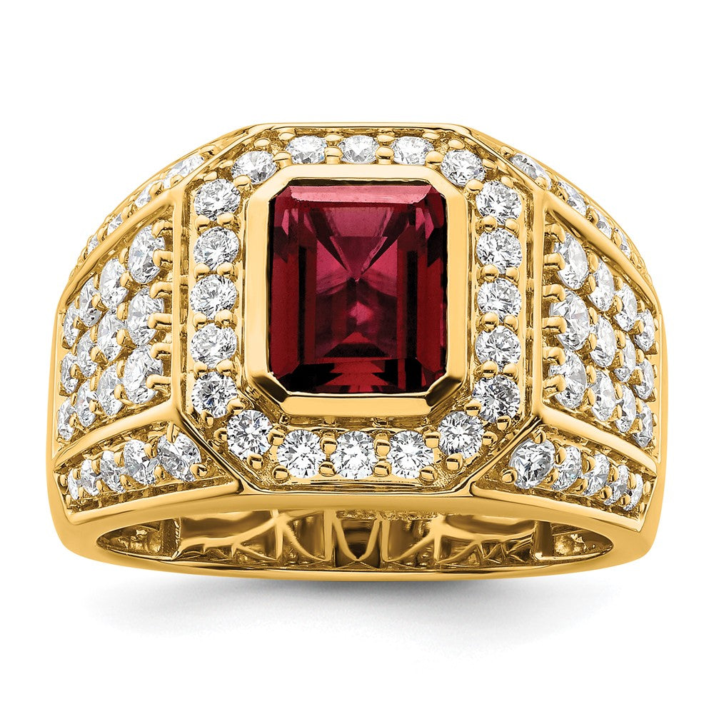 10k 1 7/8 ct Lab Grown Diamond VS/SI+ G+ and Created Ruby Men's Ring