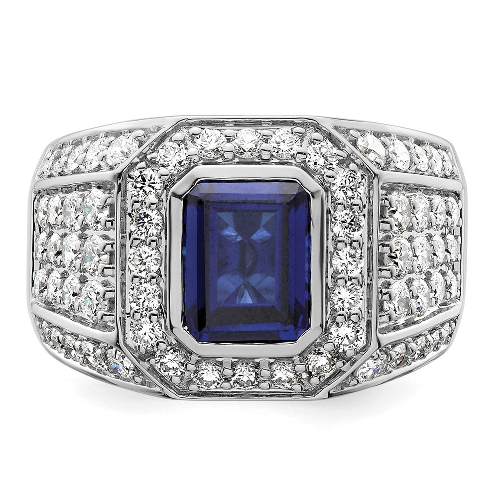 10k White Gold 1 7/8 ct Lab Grown Dia VS/SI+ G+ & Cr Sapphire Men's Ring
