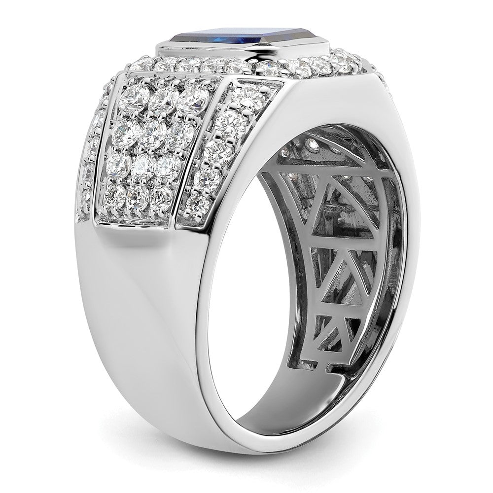 10k White Gold 1 7/8 ct Lab Grown Dia VS/SI+ G+ & Cr Sapphire Men's Ring