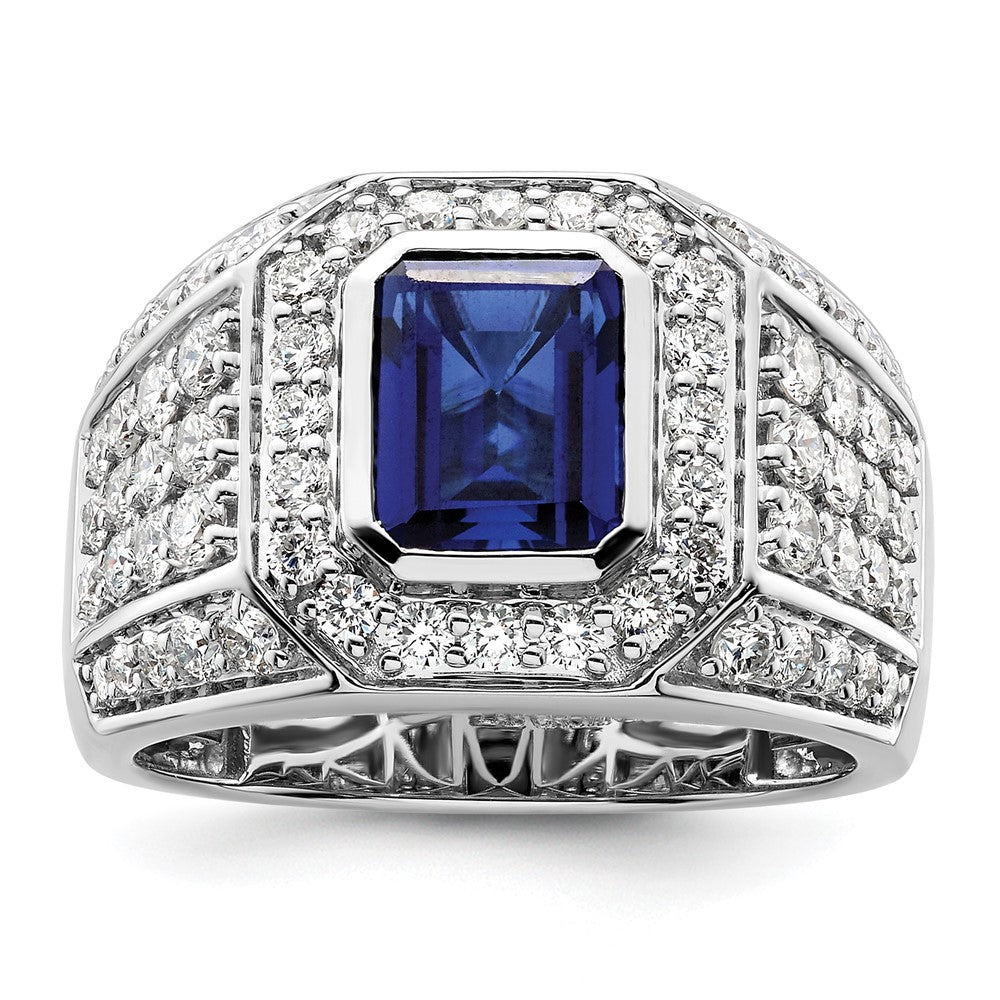 10k White Gold 1 7/8 ct Lab Grown Dia VS/SI+ G+ & Cr Sapphire Men's Ring