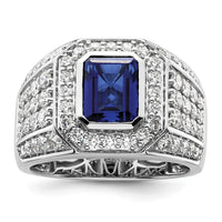 10k White Gold 1 7/8 ct Lab Grown Dia VS/SI+ G+ & Cr Sapphire Men's Ring