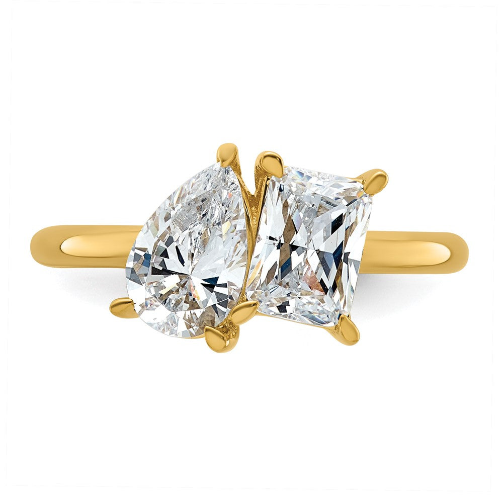 14k YG Pear/Radiant Two-stone  Ring Mounting