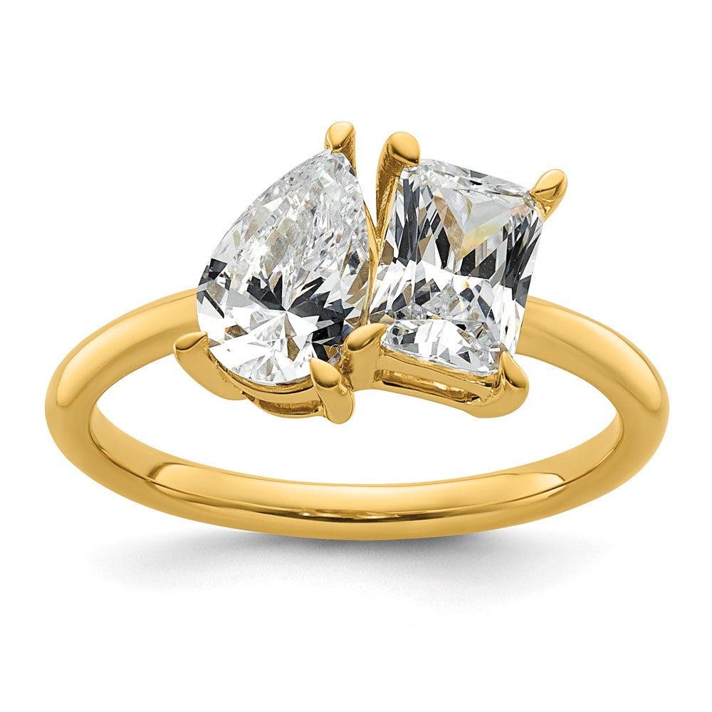 14k YG Pear/Radiant Two-stone  Ring Mounting