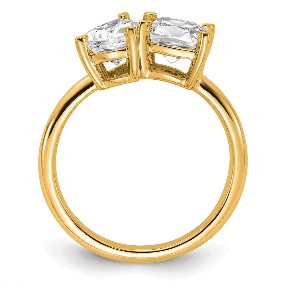 14k 2ct Lab Grown Diamond VS+ F+ Cushion&Pear Comp 2 Stone Eng Ring