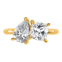 14k 2ct Lab Grown Diamond VS+ F+ Cushion&Pear Comp 2 Stone Eng Ring