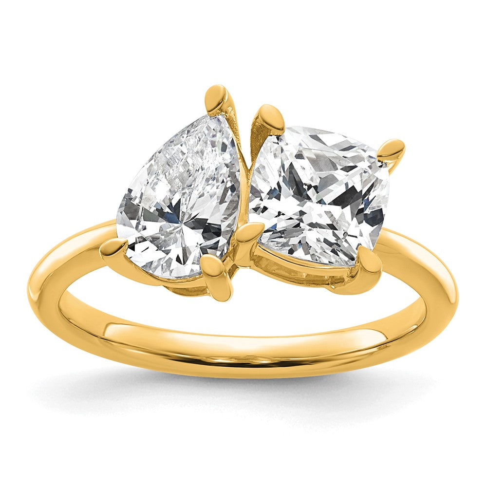 14k 2ct Lab Grown Diamond VS+ F+ Cushion&Pear Comp 2 Stone Eng Ring