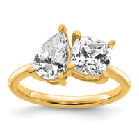 14k 2ct Lab Grown Diamond VS+ F+ Cushion&Pear Comp 2 Stone Eng Ring