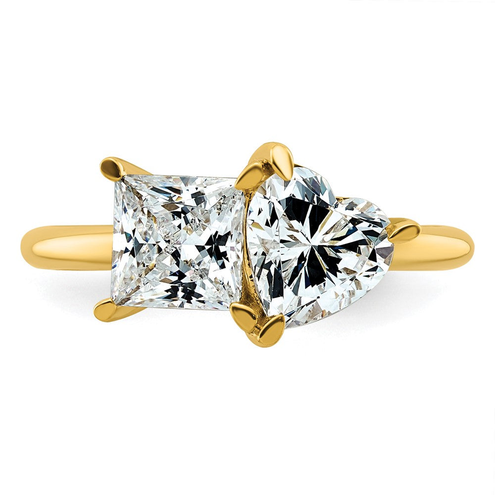 14k 2 1/8ct Lab Grown Dia VS+ F+ Princess&Heart Comp 2 Stone Eng Ring