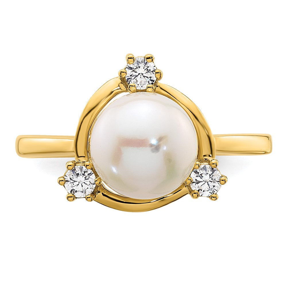 14k 1/5 ct Lab Grown Diamond VS/SI+ G+ & 8.00 mm FWC Pearl Ring