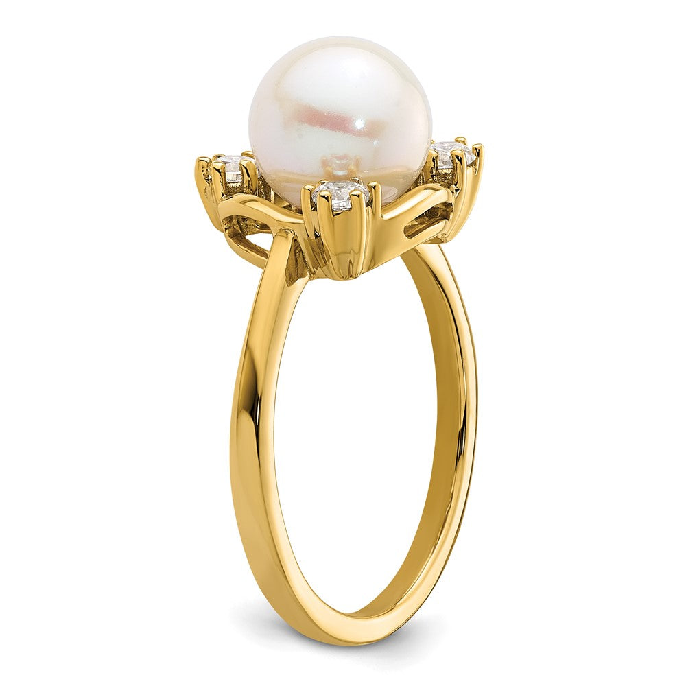 14k 1/5 ct Lab Grown Diamond VS/SI+ G+ & 8.00 mm FWC Pearl Ring