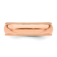 14k Rose Gold 6mm LTW Milgrain Half Round Band Size 5