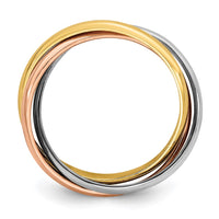 10k Tri-color Polished Rolling Ring Size 7.5