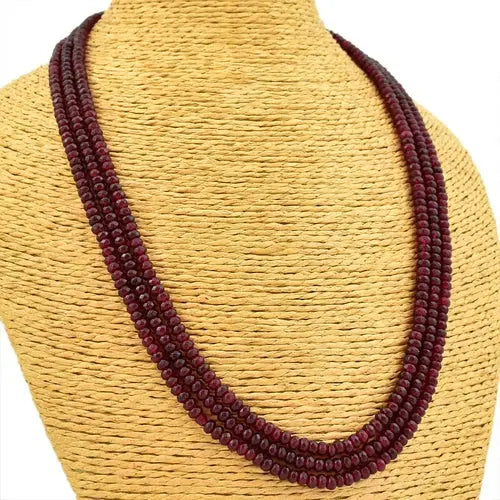 Red Ruby 205.00 Cts Earth Mined Round Cut Beads 3 Strand Necklace NK 34E172 ABC Jewelery