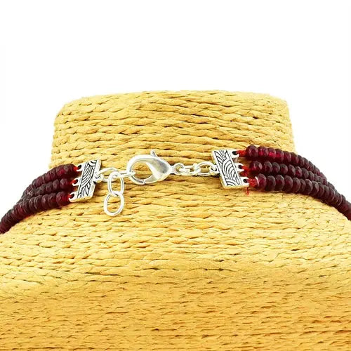 Red Ruby 205.00 Cts Earth Mined Round Cut Beads 3 Strand Necklace NK 34E172 ABC Jewelery