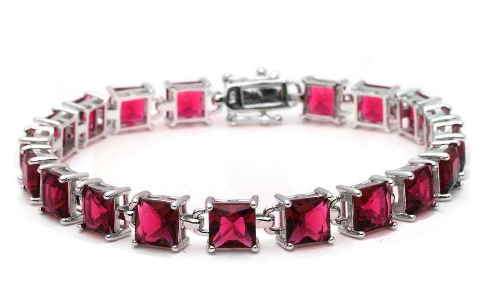 24CT Princess Cut Ruby .925 Sterling Silver Bracelet ABC Rugs Kilims