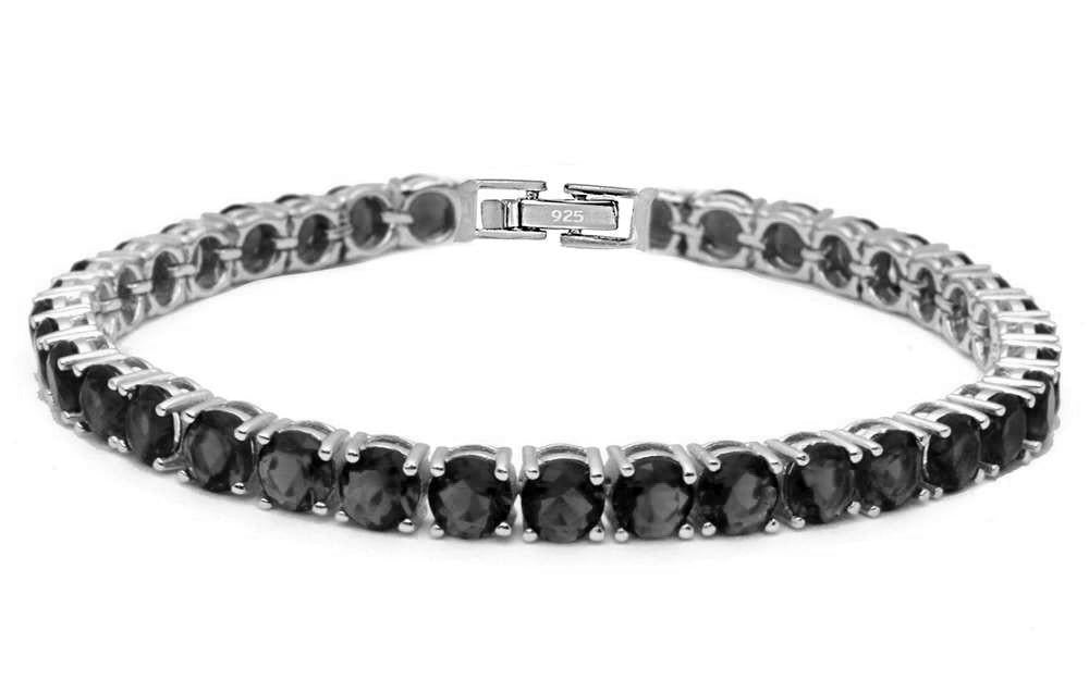 4.5MM Round 14.5CT Fine Black Cubic Zirconia .925 Sterling Silver Bracelet 7.25" ABC Rugs Kilims