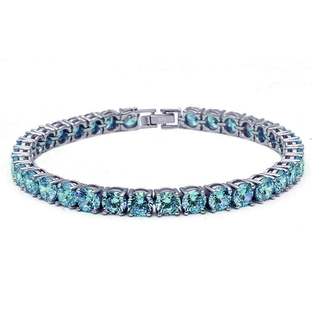 4.5MM Round 14.5CT Blue Topaz .925 Sterling Silver Bracelet 7.25" ABC Rugs Kilims