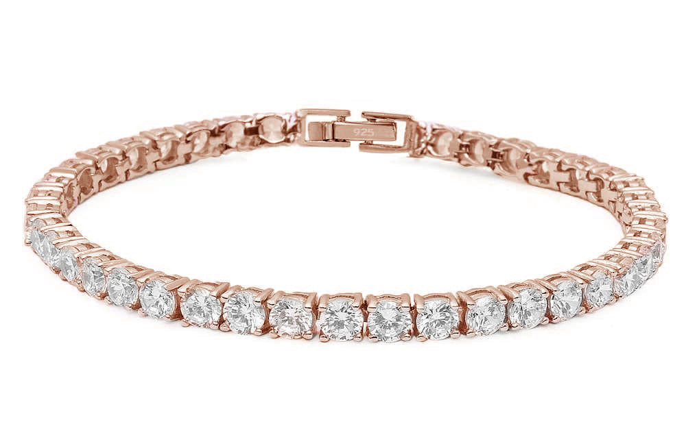 4.5MM Round 14.5CT Rose Gold Plated Fine Cz .925 Sterling Silver Bracelet 7.25" ABC Rugs Kilims