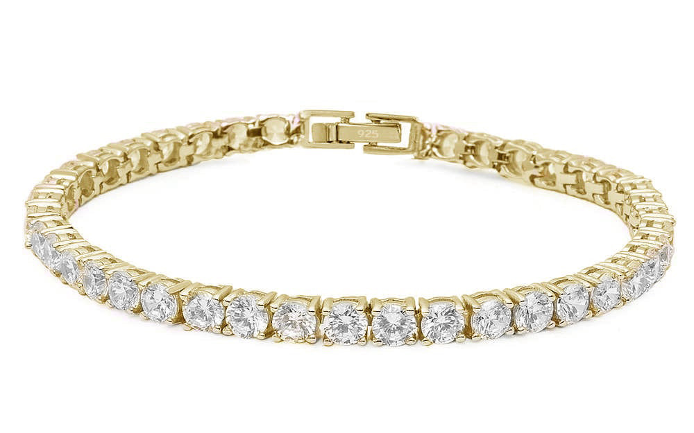 4.5MM Round 14.5CT Yellow Gold Plated Fine Cz .925 Sterling Silver Bracelet 7.25" ABC Rugs Kilims