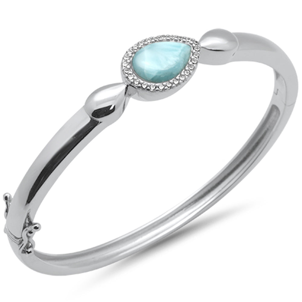 Pear Shaped Natural Larimar & CZ .925 Sterling Silver Bangle Bracelet ABC Rugs Kilims