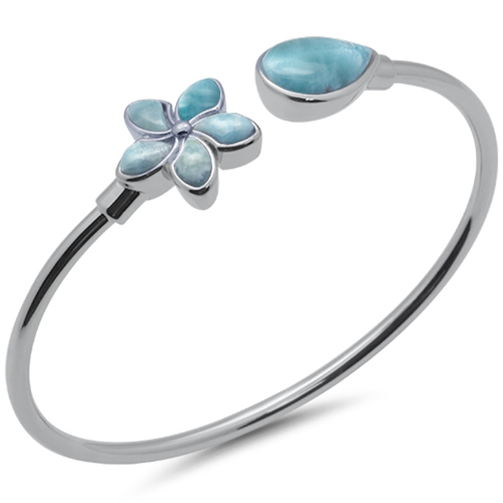 Pear Shaped & Flower Natural Larimar .925 Sterling Silver Cuff Bracelet ABC Rugs Kilims