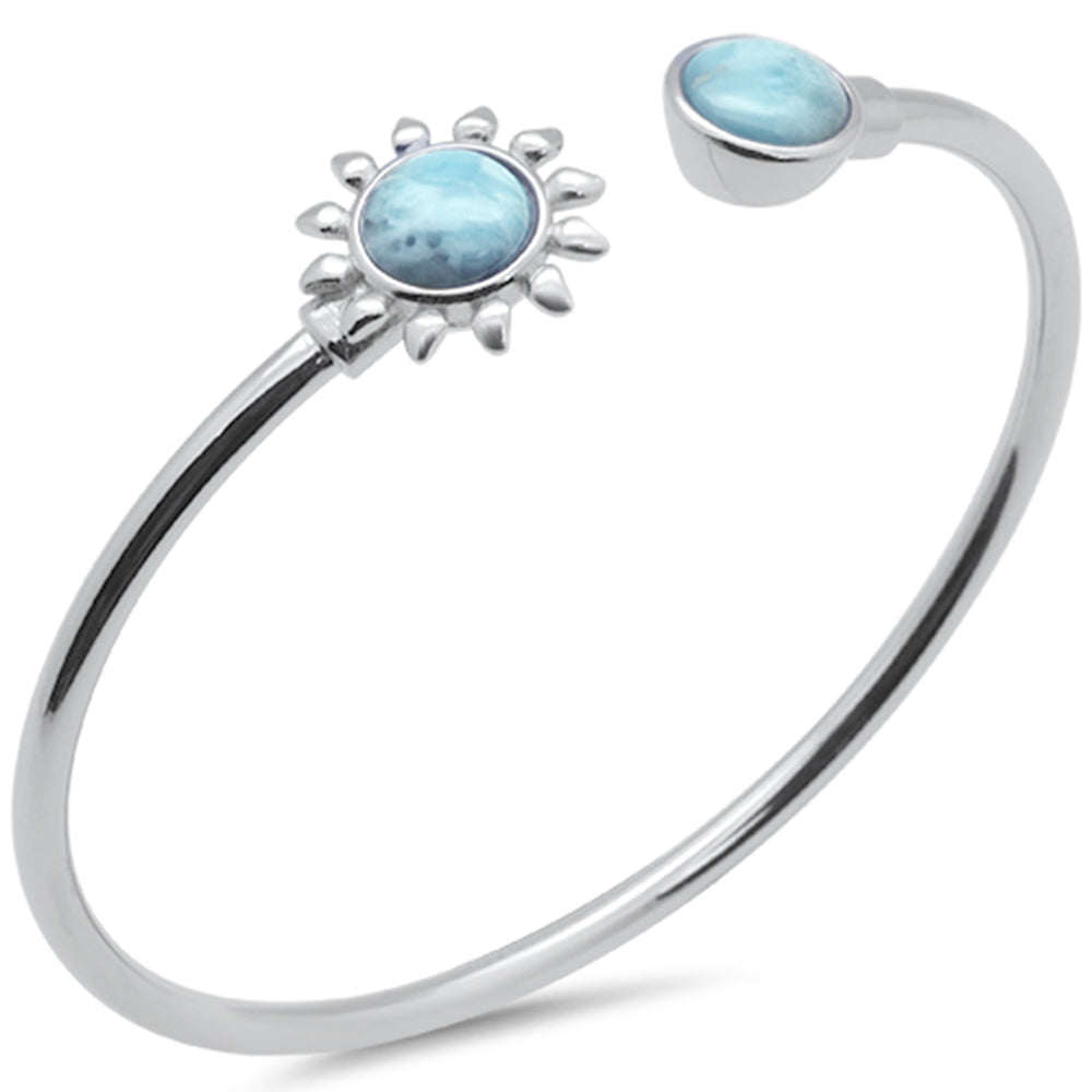 Natural Larimar Sunflower .925 Sterling Silver Cuff Bracelet ABC Rugs Kilims