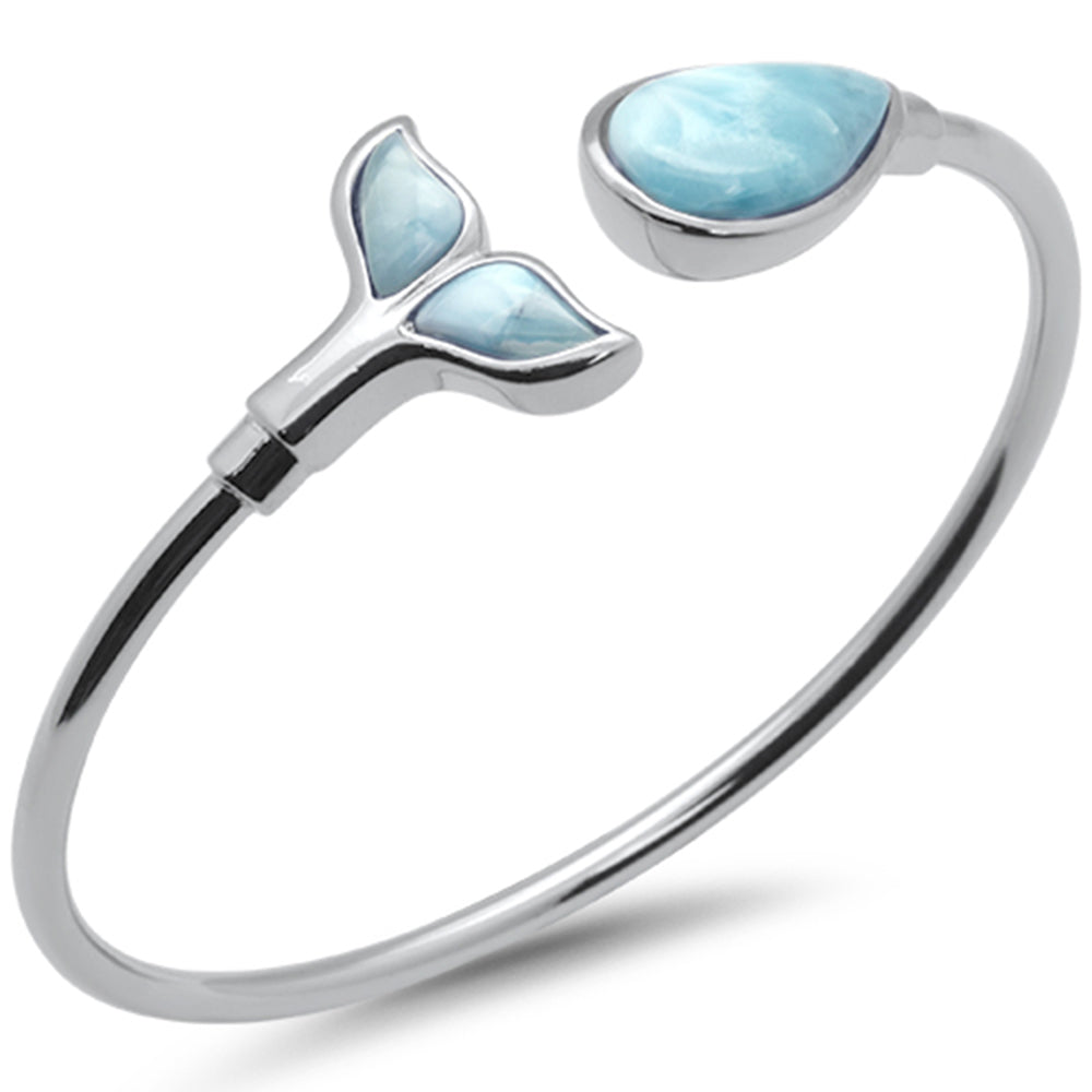 Natural Larimar Pear Shaped & Whale Tail .925 Sterling Silver Cuff Bracelet ABC Rugs Kilims