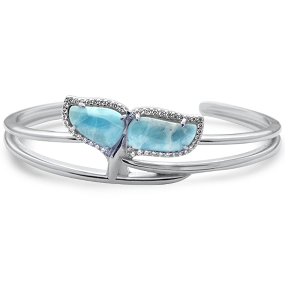 Natural Larimar & CZ .925 Sterling Silver Bangle Bracelet ABC Rugs Kilims