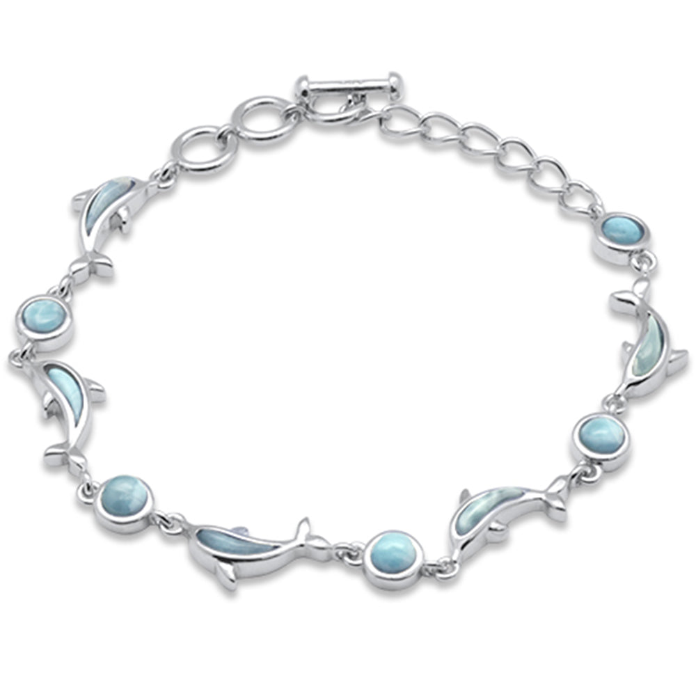 Dolphins Natural Larimar .925 Sterling Silver Bracelet ABC Rugs Kilims