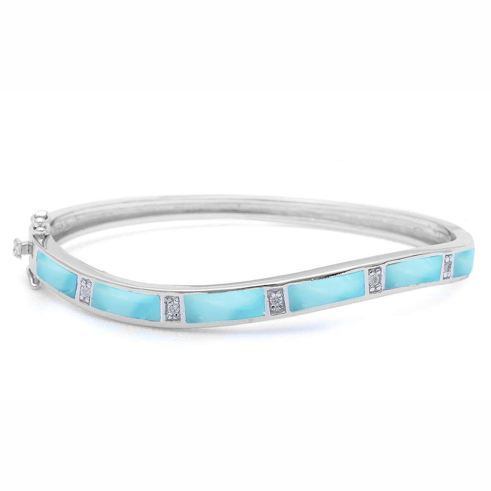 Natural Larimar Bangle .925 Sterling Silver Bracelet ABC Rugs Kilims