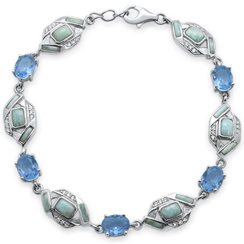 Oval Tanzanite, Natural Larimar & CZ .925 Sterling Silver Bracelet 7.5" ABC Rugs Kilims