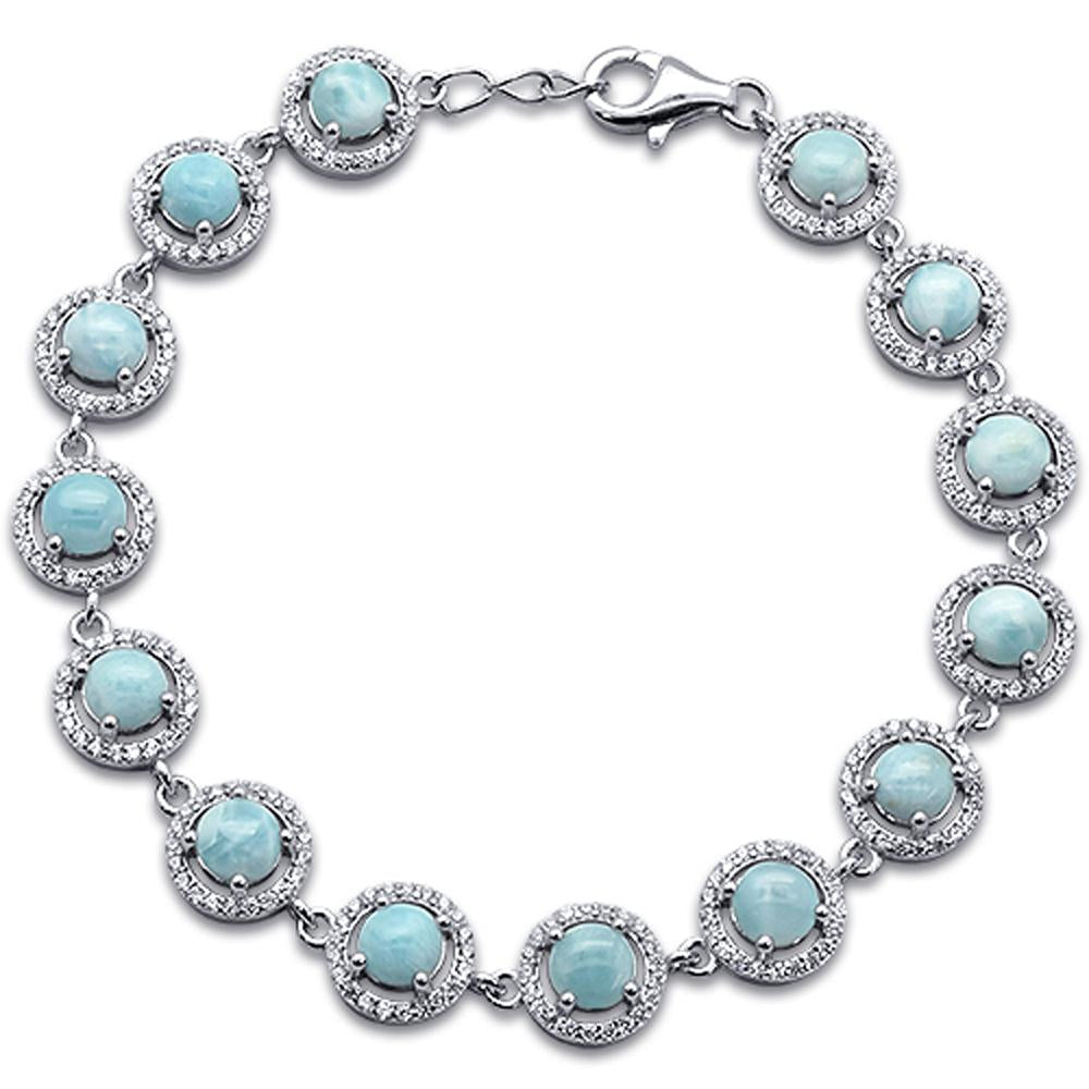 Elegant Halo Style Natural Larimar .925 Sterling Silver Bracelet 7.5" Long ABC Rugs Kilims