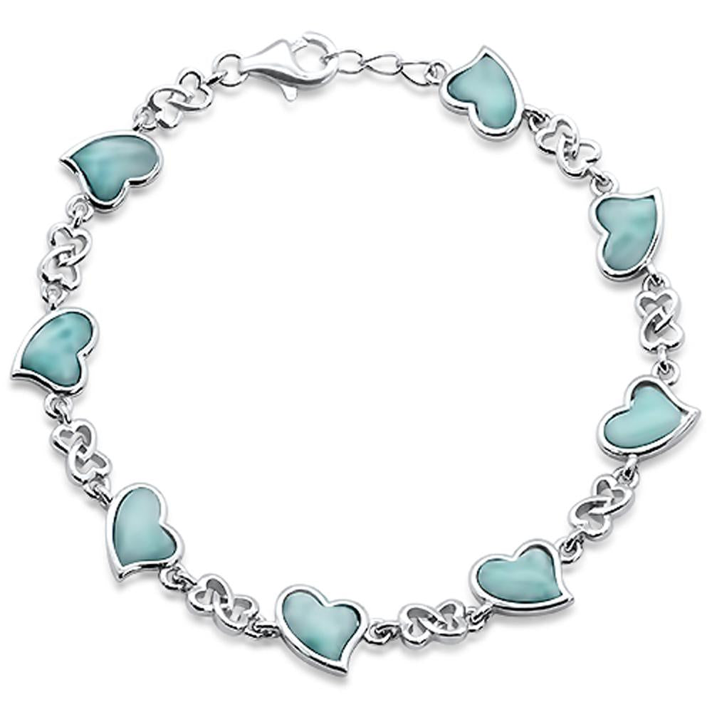 Natural Larimar Heart Charm .925 Sterling Silver Bracelet 7.5" Long ABC Rugs Kilims