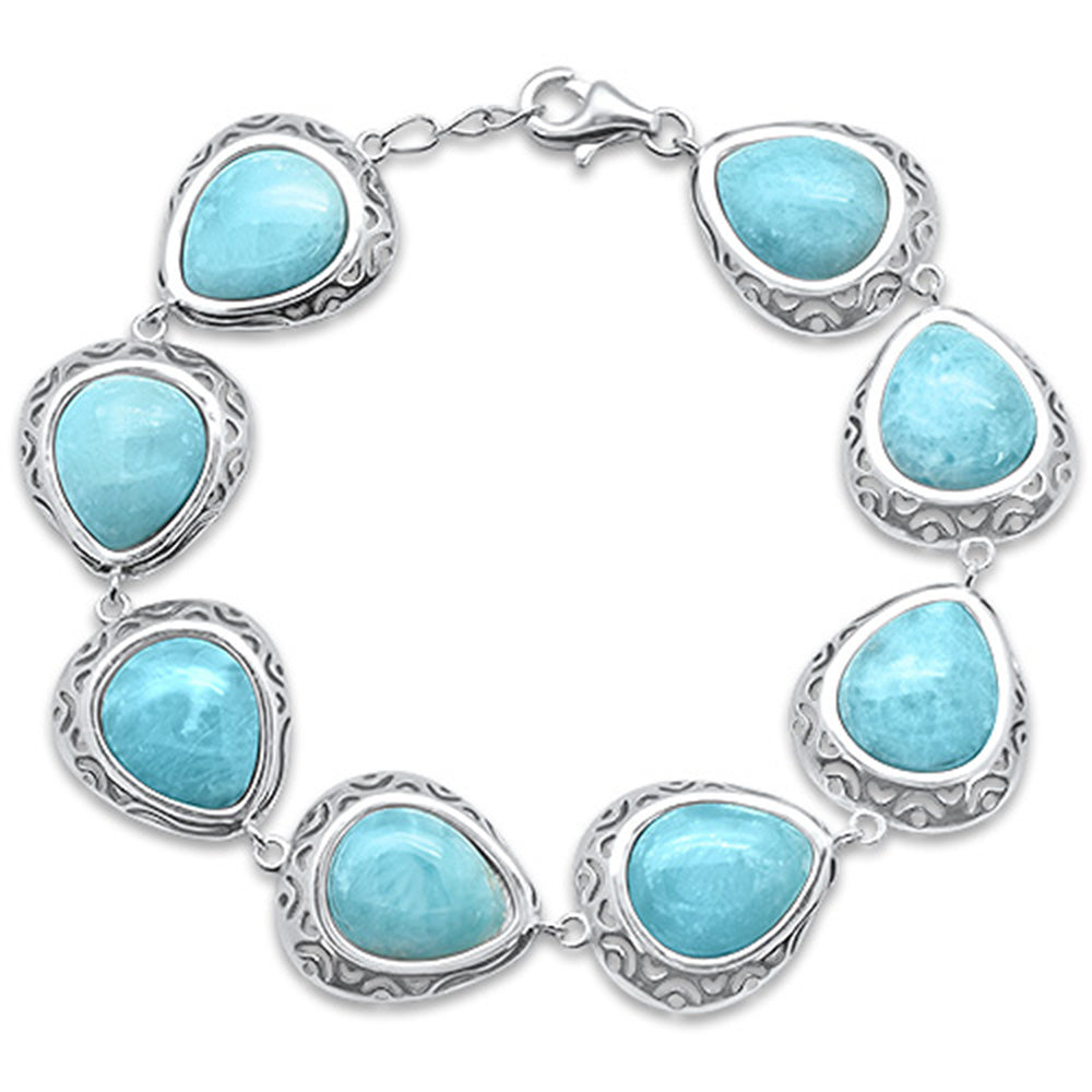 Pear Shape Natural Larimar .925 Sterling Silver Bracelet ABC Rugs Kilims