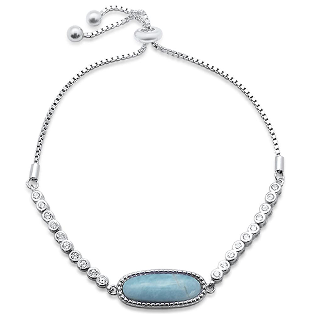 Larimar Bar .925 Sterling Silver 7-9" Adjustable Toggle Bola Bracelet ABC Rugs Kilims