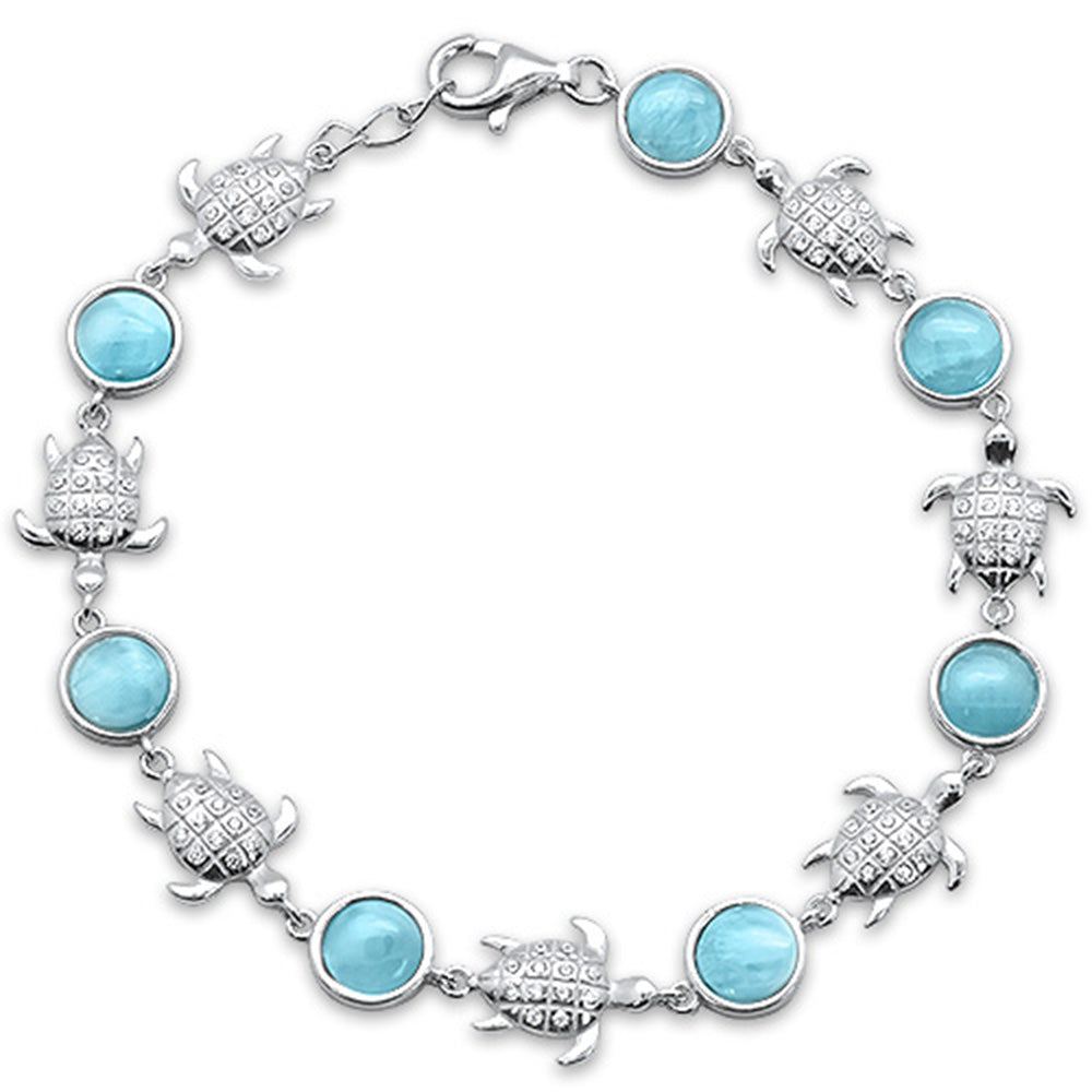 Natural Larimar & CZ Turtles .925 Sterling Silver Bracelet ABC Rugs Kilims