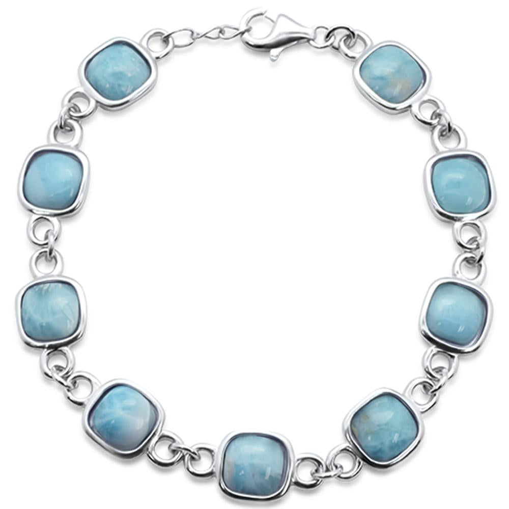 Cushion Cut Natural Larimar .925 Sterling Silver Bracelet 7.5" Long ABC Rugs Kilims