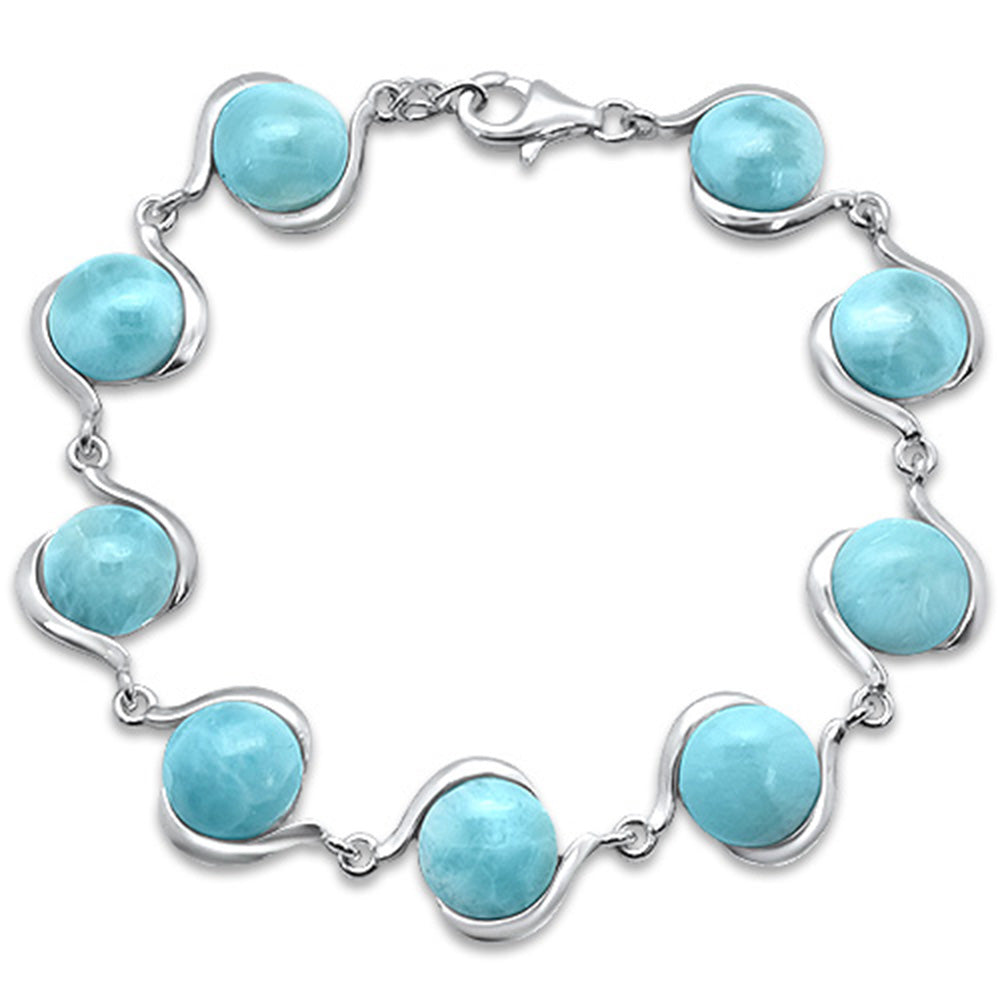 New Round Natural Larimar Design .925 Sterling Silver Bracelet ABC Rugs Kilims