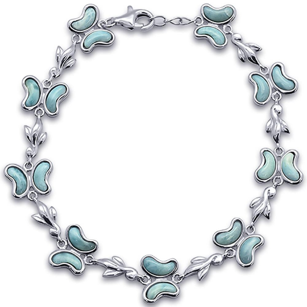 Butterfly Charm Natural Larimar .925 Sterling Silver Bracelet ABC Rugs Kilims