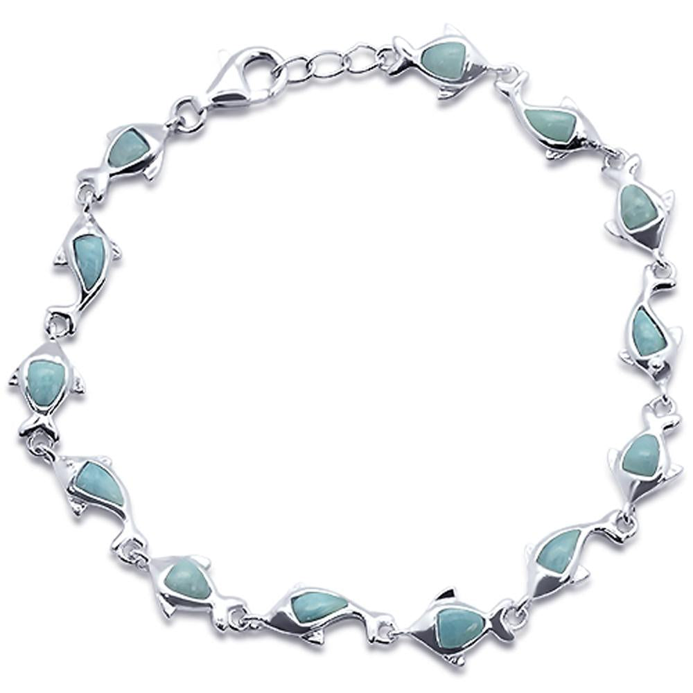 Natural Larimar Dolphin Charm  .925 Sterling Silver Bracelet 7.5" to 8" Long ABC Rugs Kilims